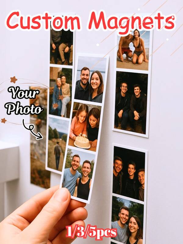 1/3/5/10pcs Custom Photo Strips Magnets, Personalized Magnet - Customized Room Decor And School Locker Accessories | Fun And Practical Fridge Magnets For Unique Gift Ideas, Valentine's Day Gifts, Easter Gifts, Gifts For Him, Gifts For Her, Gift For Friends, Home Decor, Decoration, Personalized Gift, Custom Gift, Fun Home Decor For Christmas, Anniversaries, Family & Friends.