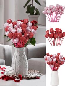 Conjunto de 12 Palitos Decorativos de Espuma em Formato de Coração com Glitter para o Dia dos Namorados - Palitos Vermelhos e Rosa Brilhantes para Arranjos Florais, Buquês e Decoração de Casa - Decoração de Festas e Eventos, Centros de Mesa e Artigos para Festas - Multicolorido - Ver 5