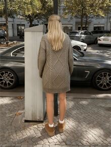 Rochie tip pulover tricotată pentru femei, croială lejeră, mânecă lungă, confortabilă, pentru zi și întâlniri - Verde Armată - Vizualizare 7