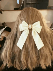 قطعة واحدة من اكسسوارات الشعر المصنوعة من القطيفة، دبوس شعر بفيونكة ذيل طويل، دبوس شعر جميل لربطة الشعر، دبوس شعر على شكل تمساح، دبوس شعر بفيونكة، مشبك شعر، دبوس شعر للنساء، اكسسوارات رأس، اكسسوارات شعر للنساء - 1 قطعة بيضاء - مشاهدة 3