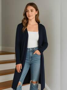 Cardigan largo Tejido de punto mujer - Azul Marino - Ver 1