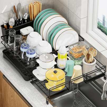 Extendable Dish Drying Rack, Stainless Steel Drying Rack With Removable Utensil Holder, SpaceSaving Dish Drainer...