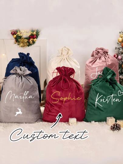 Personalized Large Christmas Bag, Velvet Christmas Bag, Christmas Eve Gift Box, Large Capacity Christmas Bag, Printed With Name And Initial, Christmas Party Gift Bag