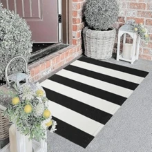 Door Mat Outdoor Cotton Handwoven Farmhouse Layered Door Mat Washable Striped Porch Rug Carpet Mat For Entrance Kitc... - 70 x 110 公分(長方形) - 查看 2