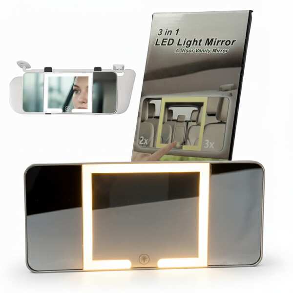 Espelho LED Carro C/ ZOOM 2X 3X  USB TIPO-C Quebra Sol Para-brisa Maquiagem Make