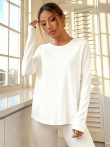 Geometric Mesh Paneled Tulip Back Sports T-Shirt White Spring - White - View 4