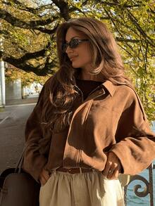 HZXVIC 女士休闲舒适绒面抓绒外套，秋季新品系列 - 棕色 - 查看 7