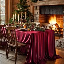 1pc Elegant Dark Green Satin Christmas Tablecloth, Rectangular Washable Reusable Tablecloth With High-Quality Polyester Satin Texture, Suitable For Weddings, Birthdays, Restaurants, Home Gatherings, Outdoor Parties, Christmas Party Table Covers - 墨綠色 - 查看 6