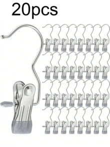20 件优质不锈钢衣夹，可调节金属裤架（带夹子），洗衣衣钉（带钩），便携式挂衣夹，50/40/30/15/10/5/1 件衣柜整理器，衣橱靴子衣架，带钩夹子，多功能单夹衣架，靴子夹，适用于裤子、帽子、裙子、袜子、鞋子、裙子、裤子、鞋子、靴子、裙子、春季、极简主义、夏季上衣