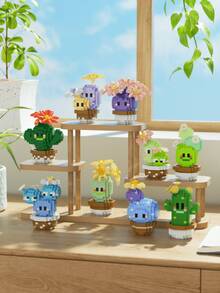 1 盆栽仙人掌积木，情人节礼物，生日礼物，DIY植物系列积木，桌面装饰，减压，缓解压力，家居收藏摆件，拼装公仔，办公桌面摆件，含2500+颗粒的礼品套装。 - 彩色 - 查看 3