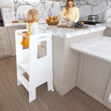 Velacasa Kids Standing Tower, Child Kitchen Step Stool Toddler Wood Stepping Stool - Children's Montessori Stool - Adjustable Height, Ideal Kids Kitchen Step Stool For Learning New Skills, White 16.45"D X 17.63"W X 35.82"H - mặc định - Xem 5