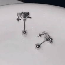 SENLANSP 1-2只Y2K风格心形耳环 - 闪亮星星和心形吊坠，不锈钢材质，情人节、母亲节、生日礼物，送给女友/妈妈/闺蜜，派对配饰 - 耳骨釘 - 查看 2