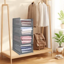 Organizador de armario, 3/4/5 piezas, cajas de almacenamiento de plástico, plegables y apilables, bandeja organizadora deslizante para ropa, pantalones, dormitorio, vestidor