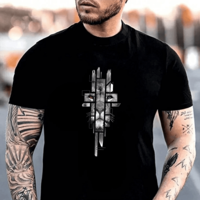 Camiseta Masculina Leão de Juda Yeshua Cruz e a Espada 100% Algodão Promoção