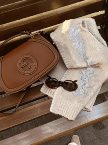 French Elegant Floral Embroidered Knit Vest - Apricot - View 3