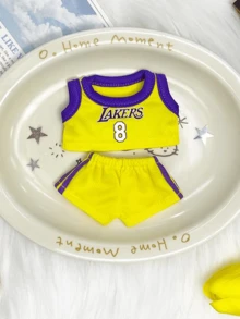 怪兽毛绒湖人队8号球衣短裤娃娃套装，可爱运动装，撞色设计，热门球迷/收藏品，热销展示/礼品，正宗运动风格，篮球赛季必备，展现球队精神，时尚娃娃装 - 黃色8號 - 查看 9