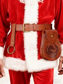 3 Peças Conjunto Cinto de Papai Noel em Couro PU Marrom com Bolsa de Cintura Vintage, Adequado para Fantasia de Natal, Pochete Cosplay