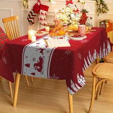 1 件圣诞麋鹿图案桌布，红白色背景防滑涤纶桌布，适用于厨房、烧烤、野餐、派对、圣诞装饰 - 彩色 - 查看 7