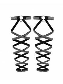 1件性感女士闪亮交叉腿饰，弹性腿链配饰，个性化多层大腿链，黑色弹性腿部装饰，性感原宿风和Y2K风格 - 黑色 - 查看 4