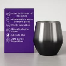 Copa desmontable de acero inoxidable FAB-20 / 410 ml con base iluminada LED y popote de acero - diseño elegante 2 en 1 tipo vino y cóctel, con tapa hermética, interior prismático y 15 colores brillantes ideales para fiestas, reuniones o uso diario - PLATA NEGRO - Ver 5