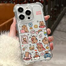 1pc of Transparent Square Anti-Drop Phone Case, Featuring Cute Capybara Cartoon Stickers with Various Expressions And Scenes, Suitable for  17/for  17 Pro/for  17 Pro Max/for  15/for  15 Pro/11/12/13/14/15 Pro Max/16 - Transparente - Ver 1