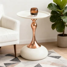 Modern Martini Table,Small Round Side Table For Living Room,15''End Table With Metal Base,White Circle Bedroom Table And Nightstand,Balcony Table For Tea,Corner Accent Table For Living Room/Bedside/Couch/Sofa - trắng - Xem 6