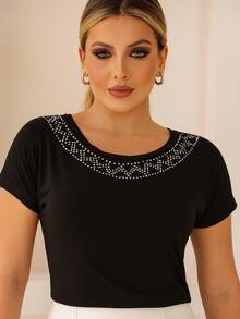 MODERN CASUAL BLOUSE WITH STRASS NECKLACE - 黑色 - 查看 9