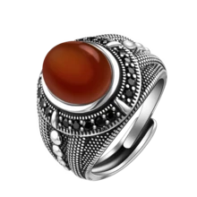 Adjustable S925 Silver Black Resin Hollow Punk Hip-Hop Style Ring For Women - Red - View 10