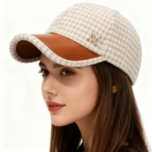 1pc Houndstooth Letter Metallic Decor Casual Elegant Baseball Cap