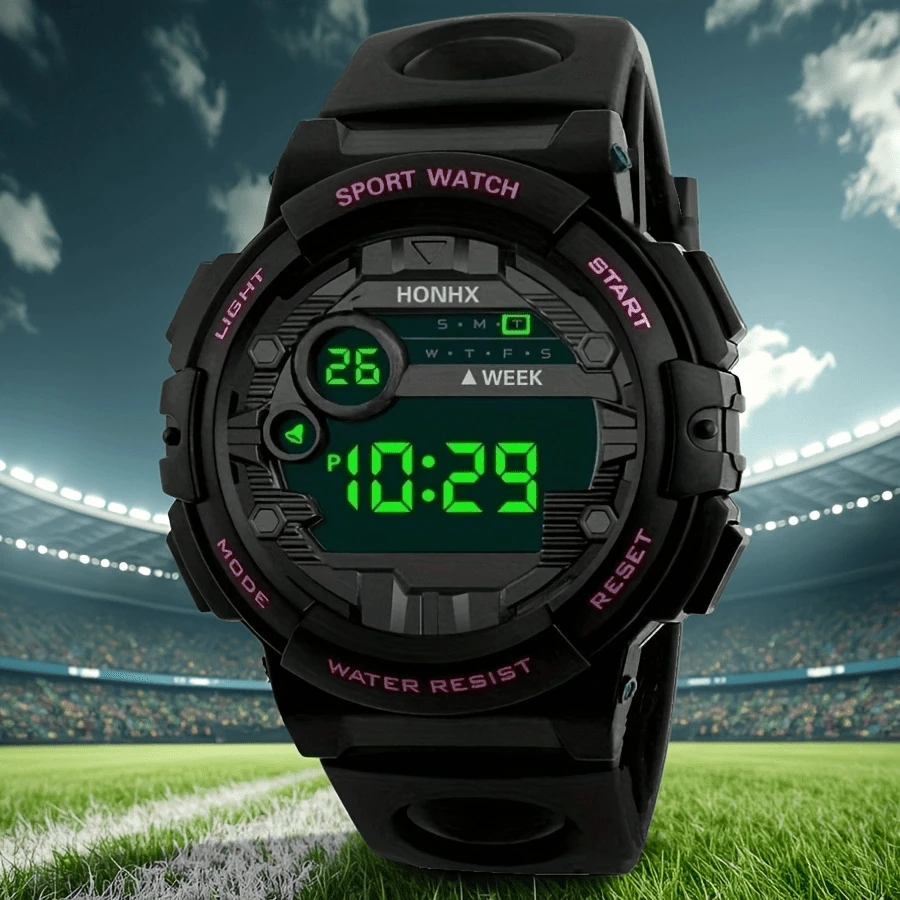 1pc Digital Sport Watch With Luminous Display, Stopwatch, High Quality, Alarm - Black Round Dial Silicone Strap For Teens, Students, Couples, Daily Use, Couples Casual Attire, Modern Wristwatch, Durable Timepiece