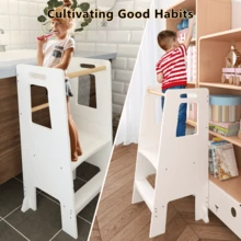 Velacasa Kids Standing Tower, Child Kitchen Step Stool Toddler Wood Stepping Stool - Children's Montessori Stool - Adjustable Height, Ideal Kids Kitchen Step Stool For Learning New Skills, White 16.45"D X 17.63"W X 35.82"H - mặc định - Xem 11