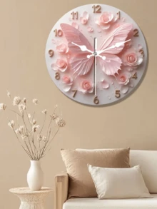 1 Pc 10 Inch/12 Inch Pink Butterfly Wall Clock - Silent Battery Operated Round Clock With Charming Butterfly Design, Perfect For Home, Cafe, Kitchen, Bathroom, Bedroom, Etc. (Batteries Not Included), Butterfly Clock - Multicolor - View 9