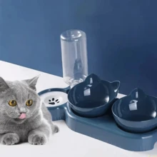New Non-Slip Cat Bowl With Slanted Mouth, Domestic Style, Automatic, Protects The Cervical Spine And... - 藏蓝色 - 查看 7