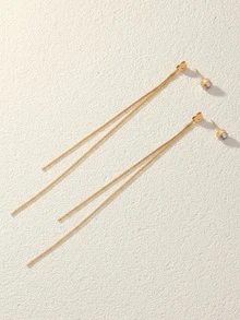 2pcs Minimalist Punk Style Stainless Steel Pointed Pendant Tassel Earrings, Suitable For Daily Wear