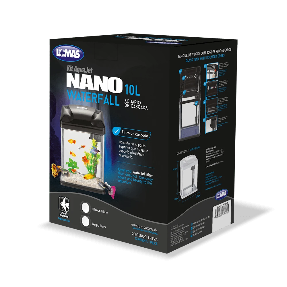 FANCY PETS Lomas Kit Nano Acuario de Vidrio con luz led para Peces pequeños, camarones o Plantas acuáticas - Negro - Ver 1