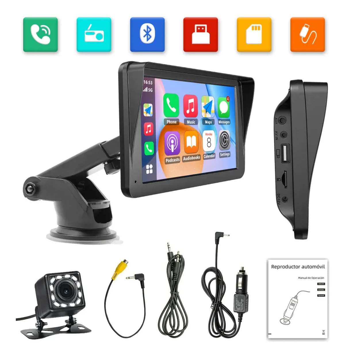 Autoestéreo 7 Pulgadas Pantalla Táctil Inalámbrico Carplay&Android Auto Bluetooth Mirrorlink FM AUX USB - D5800 - Ver 1