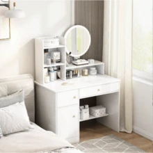 Modern Dressing Table With LED Lighted Mirror, Cozy Bedroom Makeup Table With Drawers And Storage Shelves, Comfortable Dressing Table For Women And Girls, Elegant Beauty Station, Perfect Gift For Bedroom Or Apartment At Christmas - 白色 - 查看 1