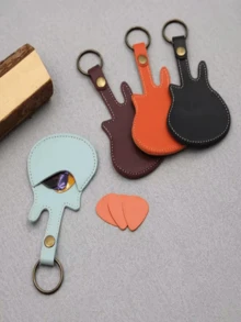1pc Guitar Pick Holder Keychain, Personalized Guitar-Shaped Faux Leather Pick Pouch With Stitching Closure, Guitar Pick Case, Suitable For Holiday Gifts - Multicolor - View 3