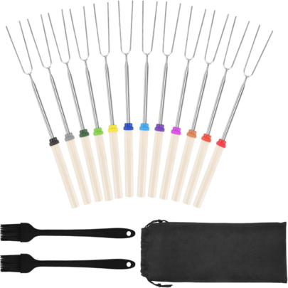 Pcs Marshmallow Roasting Sticks, Fire Pit Long Smores Kit 32 Inch, Metal Smores Sticks &Amp; Hot Dog Forks Skewers With Woo...