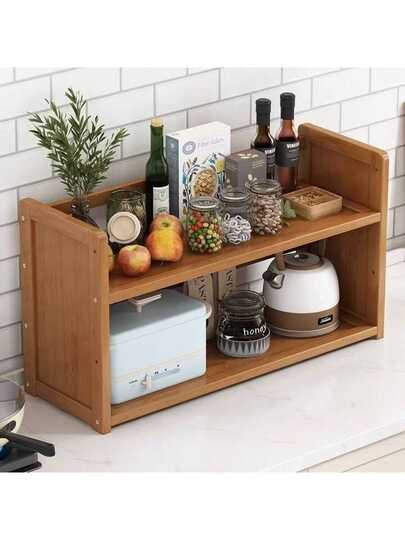 Estantería de escritorio de madera de dos niveles, organizador y estantería de almacenamiento para oficina para suministros de oficina y decoración del hogar