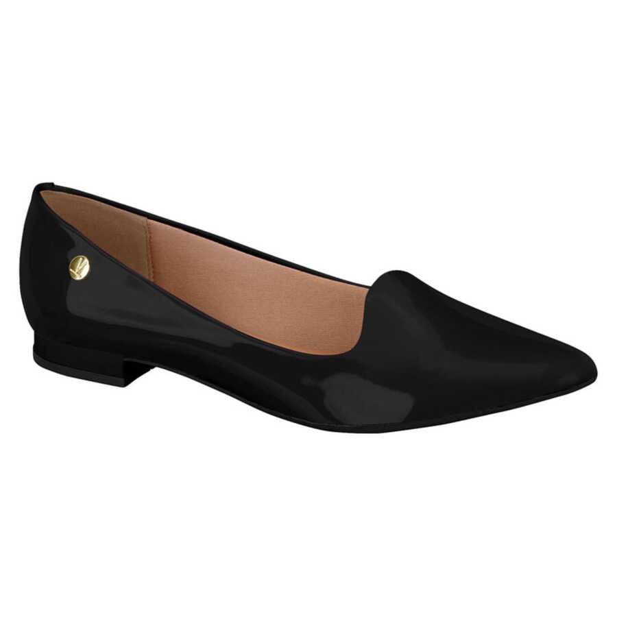 Sapatilha Feminina Vizzano Salto Bloco Baixo Bico Fino Confortável Original - Preto Verniz - Visão 1