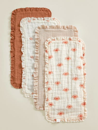 2条装Oeko-Tex认证柔软舒适蕾丝边围兜/拍嗝巾，四季皆宜，新生儿及婴儿护理