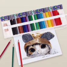 Estojo simples em lona estampada, grande capacidade com 48 orifícios para lápis de cor e desenho, estojo de enrolar para lápis específico para pintura, estojo multifuncional para guardar pincéis de maquiagem. - Multicolorido - Ver 5