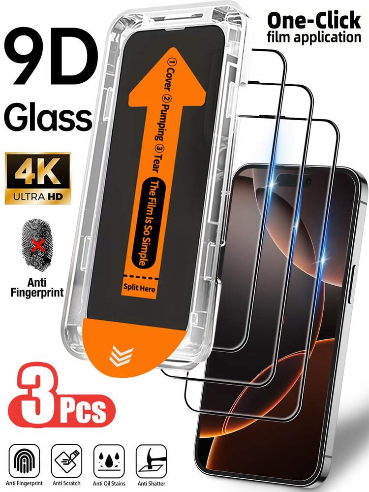 3片装高清钢化玻璃屏幕保护膜套装，含安装工具，兼容 17 Pro Max/17 Pro/17 Air/17/16 Plus/16 Pro Max/16 Pro/16e/16/15 Plus/15 Pro Max/15 Pro/15/14 Pro Max/14/14 Plus/14 Pro/13/13 Pro/13 Pro Max，安装超级简单，防尘设计，全覆盖，防指纹，防摔，防刮花，9H硬度钢化玻璃膜。 - 3件 - 查看 32