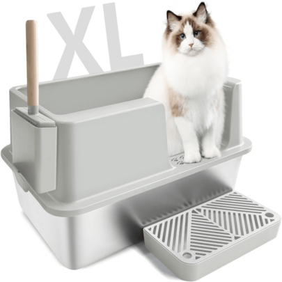 Steel Cat Litter Box, Cat Litter Box Enclosure With Lid, High Side Large Cat Litter Tray For Big &Amp; Multiple Cat...