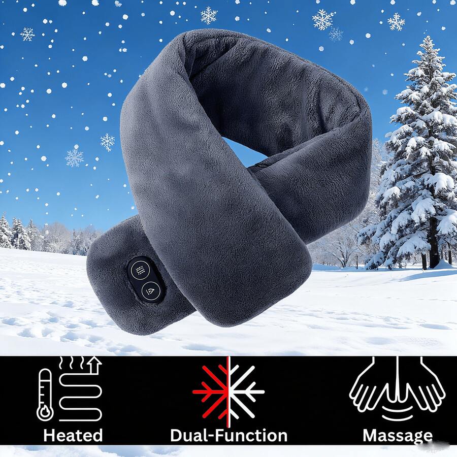 Heated Scarf And Neck Warmer With USB Heating And Massage Functions For Winter Warmth - Grey - View 1