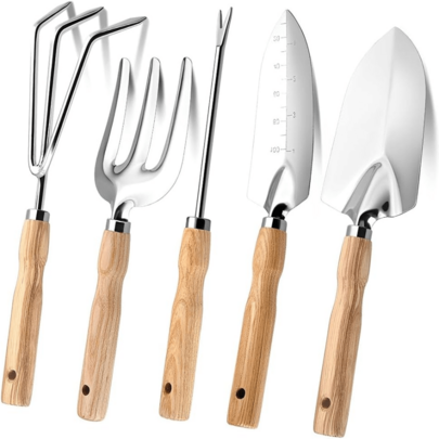 Garden Tool Set With Wooden Handles, RustProof Outdoor Planting Kit, Tools For Gardening, Beach, Outdoor Plantin...