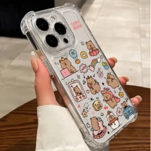 1pc of Transparent Square Anti-Drop Phone Case, Featuring Cute Capybara Cartoon Stickers with Various Expressions And Scenes, Suitable for  17/for  17 Pro/for  17 Pro Max/for  15/for  15 Pro/11/12/13/14/15 Pro Max/16 - Transparente - Ver 3