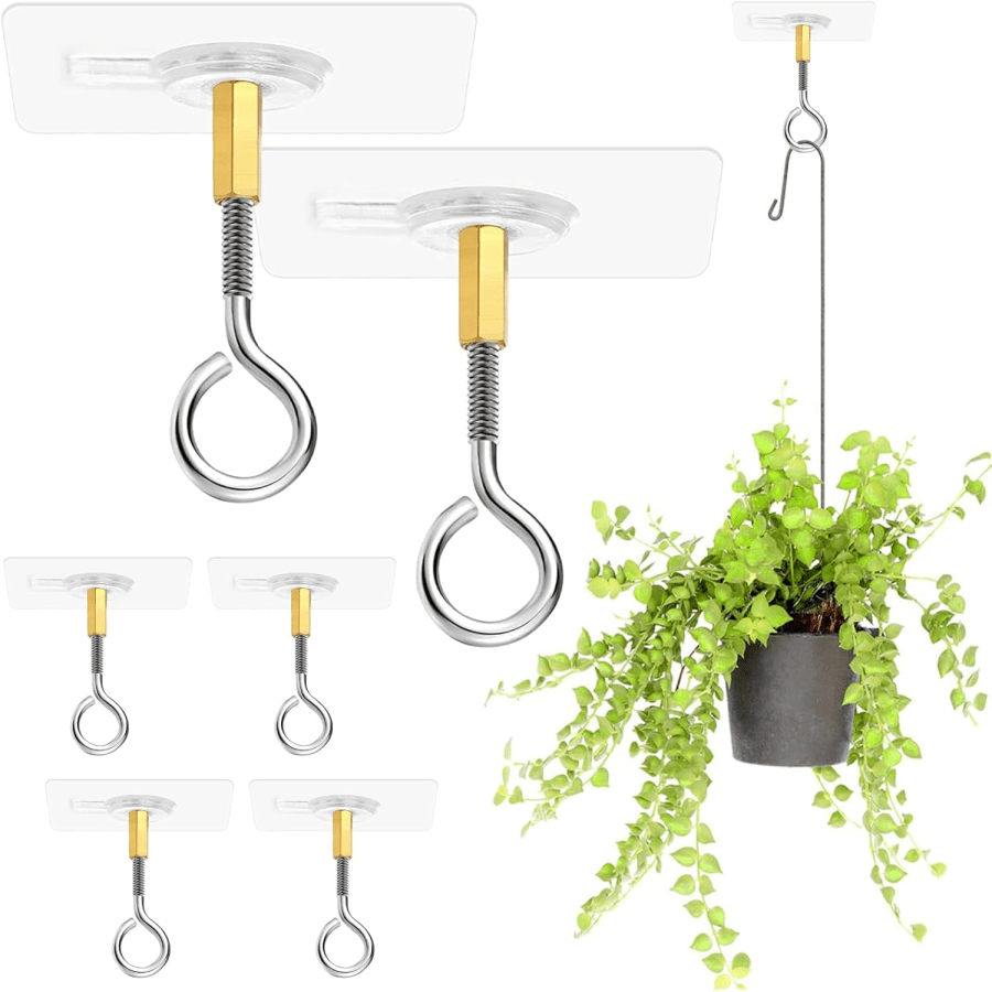 12 Pcs Self Adhesive Ceiling Hooks No Drilling Ceiling Hooks Stainless Steel Eye Hooks For Hanging Small Plants Ce...