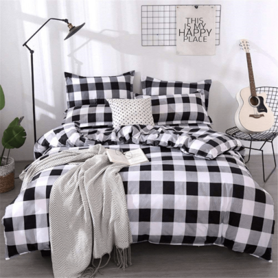 Buffalo Checked Bedding Set Black Gray White Plaid Comforter Cover Twin,Soft Lightweight Grid Bedspreads, 1 Latt...